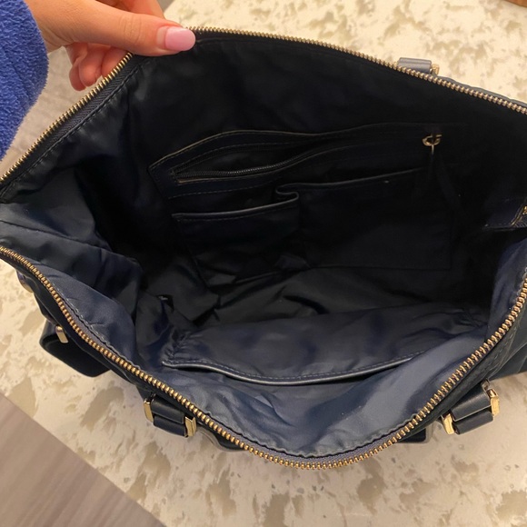 Michael Kors Navy Blue canvas and leather tote bag purse - Picture 3 of 4